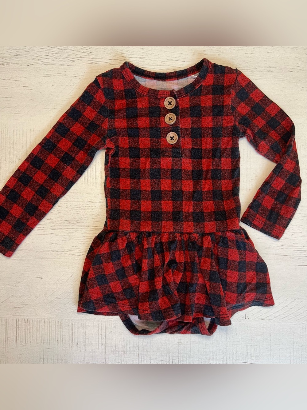 Posh Peanut Red and Black Buffalo Plaid Long Sleeve Baby Dress